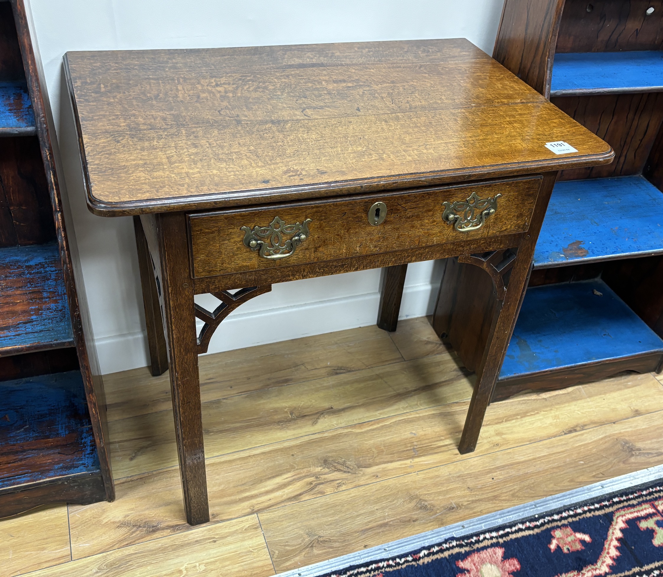 A George III oak side table, width 78cm, depth 52cm, height 72cm